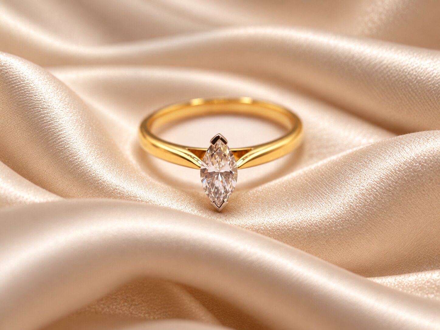 18ct Yellow and White Gold Marquise-Cut Diamond Solitaire Ring