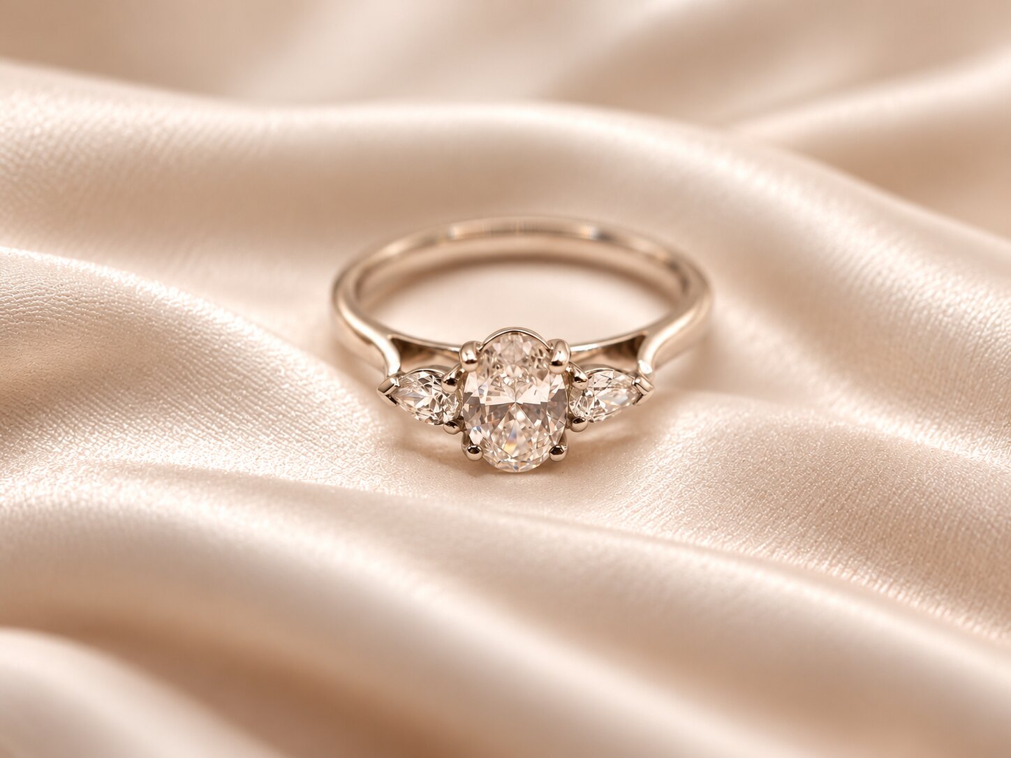 Platinum Oval-Cut Diamond Three Stone Ring