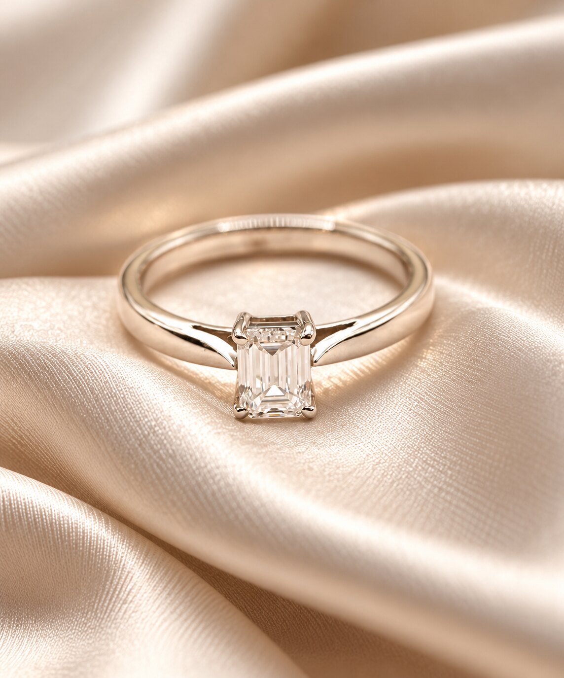 Platinum Emerald-Cut Diamond Single Stone Ring
