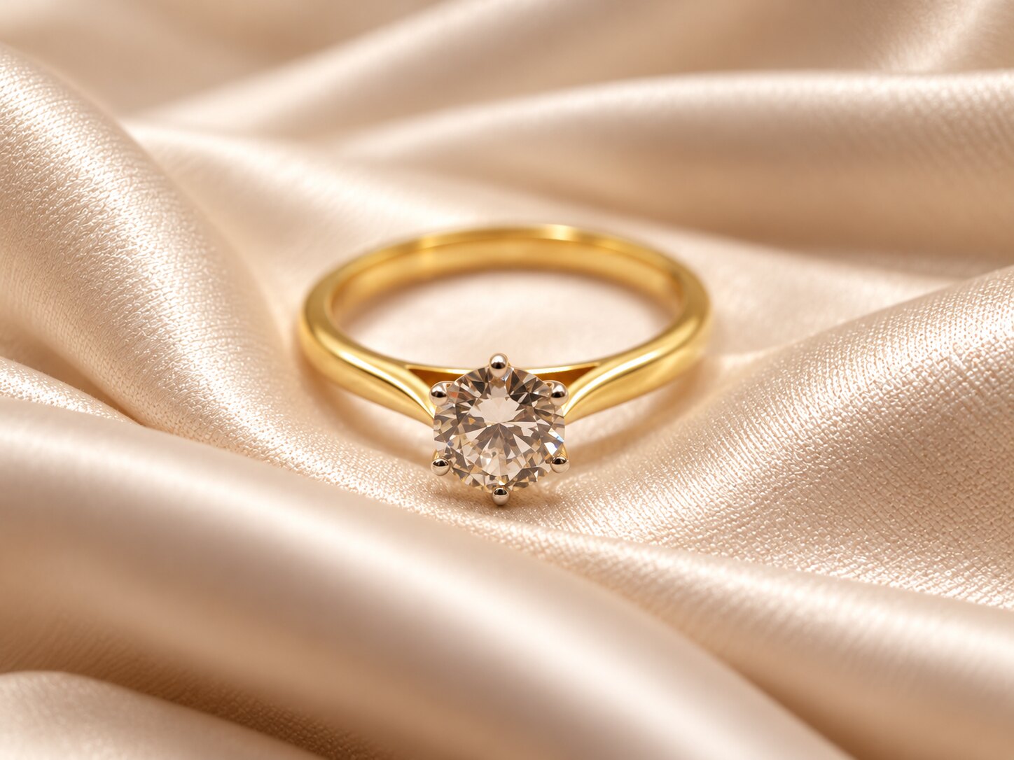 18ct Yellow Gold & White Gold Six-Claw Diamond Solitaire Ring