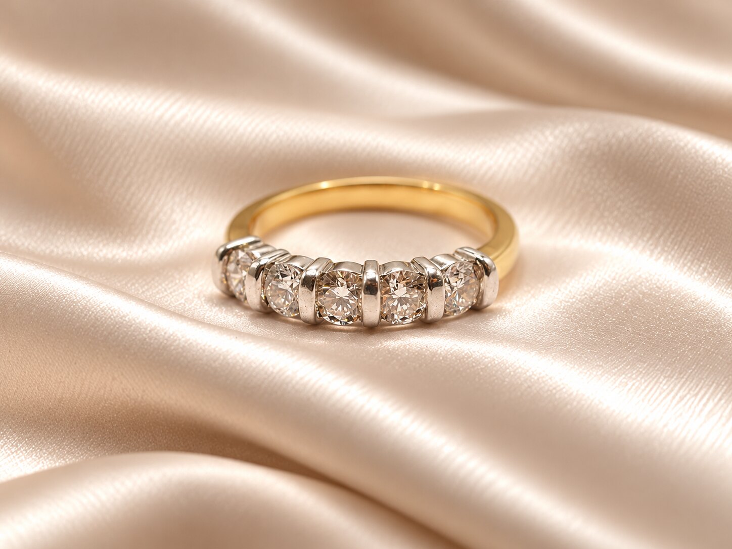 18ct Yellow & White Gold Bar-Set Diamond Half Eternity Ring