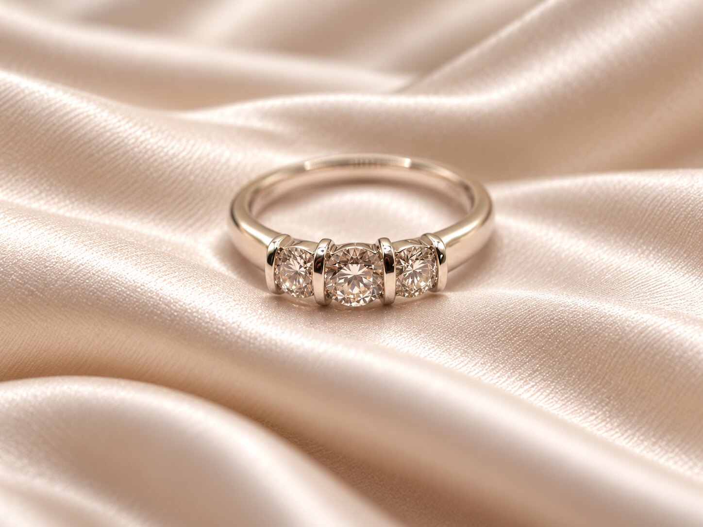 Platinum Bar Set Three Stone Diamond Ring