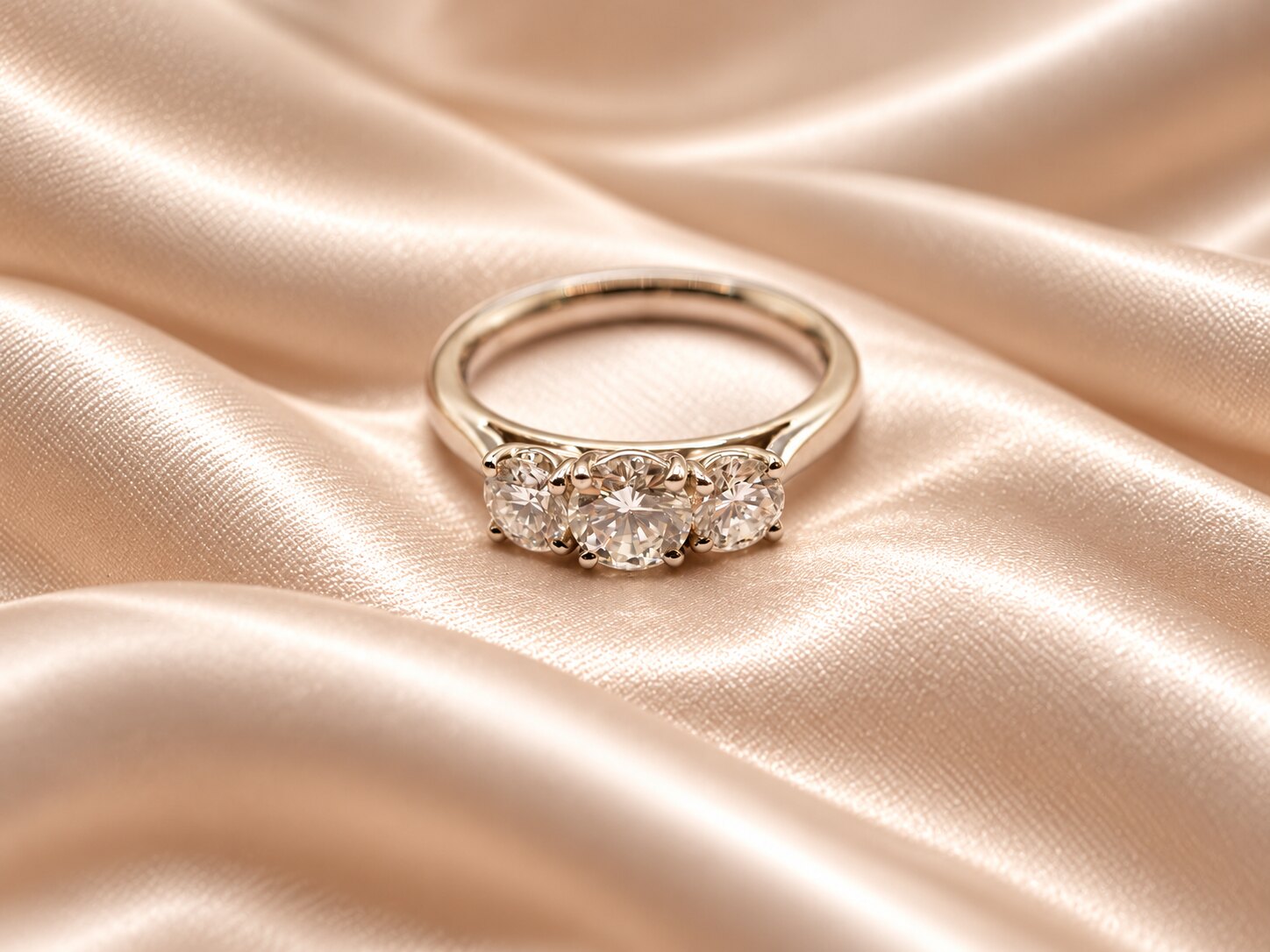 Platinum Scalloped Underbezel Three Stone Diamond Ring