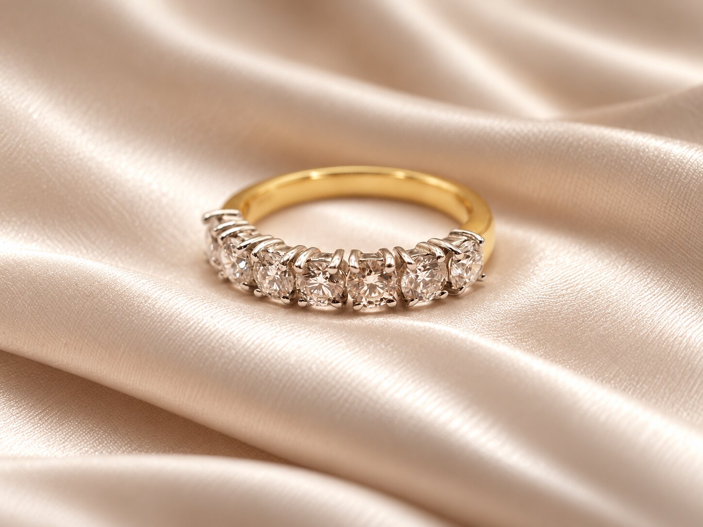 18ct Yellow & White Gold 7 Stone Diamond Half Eternity Ring