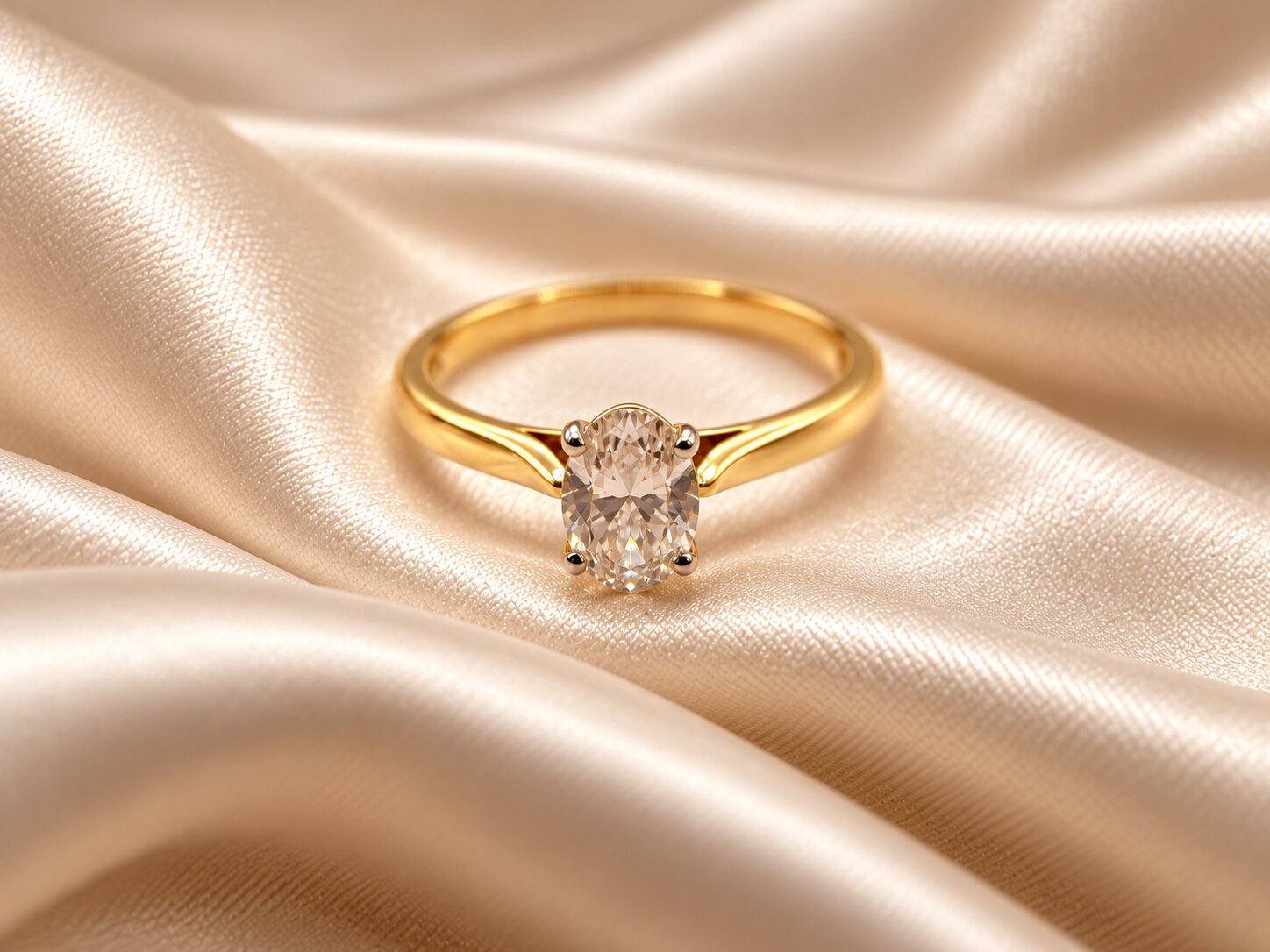 18ct Yellow and White Gold Oval-Cut Diamond Single Stone Ring